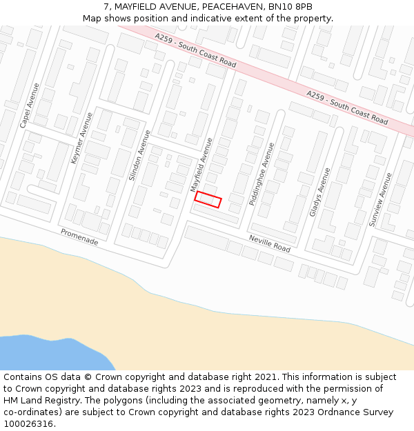 7, MAYFIELD AVENUE, PEACEHAVEN, BN10 8PB: Location map and indicative extent of plot