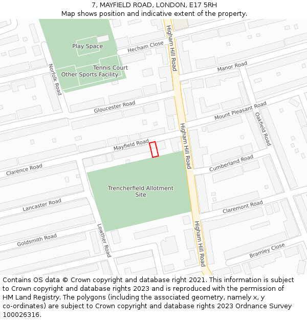 7, MAYFIELD ROAD, LONDON, E17 5RH: Location map and indicative extent of plot