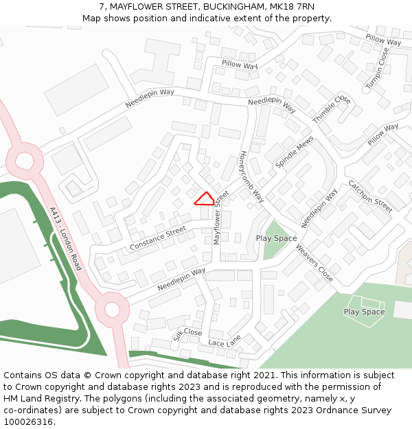 7, MAYFLOWER STREET, BUCKINGHAM, MK18 7RN: Location map and indicative extent of plot