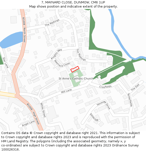 7, MAYNARD CLOSE, DUNMOW, CM6 1UP: Location map and indicative extent of plot