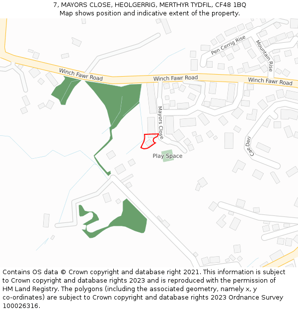 7, MAYORS CLOSE, HEOLGERRIG, MERTHYR TYDFIL, CF48 1BQ: Location map and indicative extent of plot