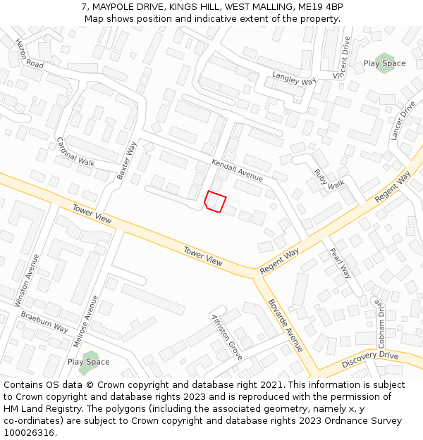 7, MAYPOLE DRIVE, KINGS HILL, WEST MALLING, ME19 4BP: Location map and indicative extent of plot