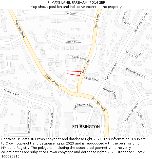 7, MAYS LANE, FAREHAM, PO14 2ER: Location map and indicative extent of plot