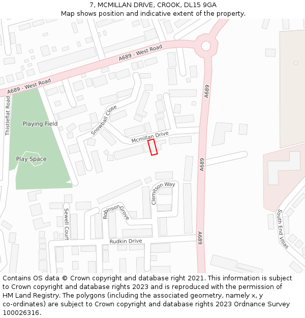 7, MCMILLAN DRIVE, CROOK, DL15 9GA: Location map and indicative extent of plot