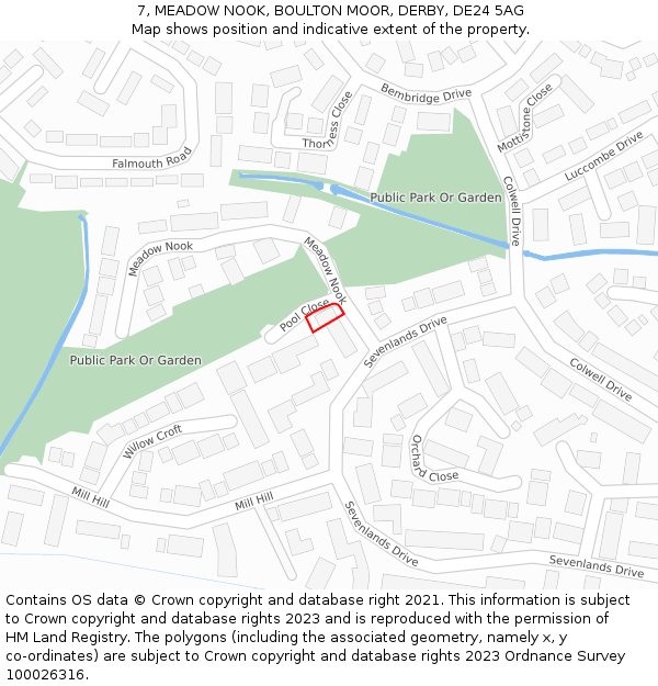7, MEADOW NOOK, BOULTON MOOR, DERBY, DE24 5AG: Location map and indicative extent of plot
