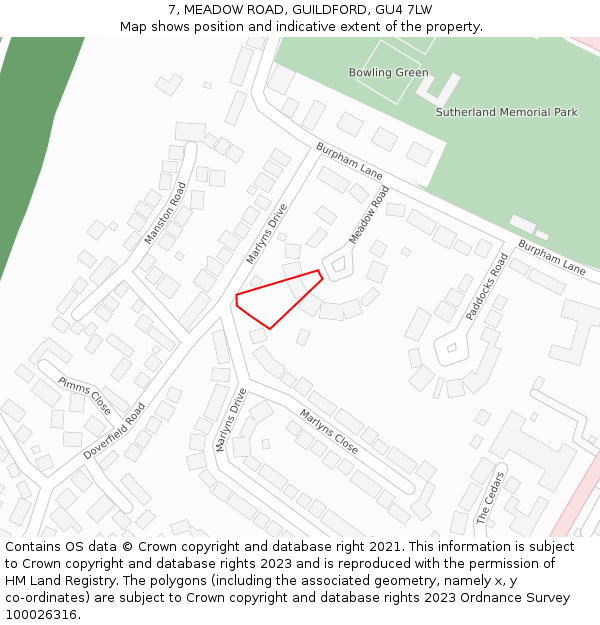 7, MEADOW ROAD, GUILDFORD, GU4 7LW: Location map and indicative extent of plot