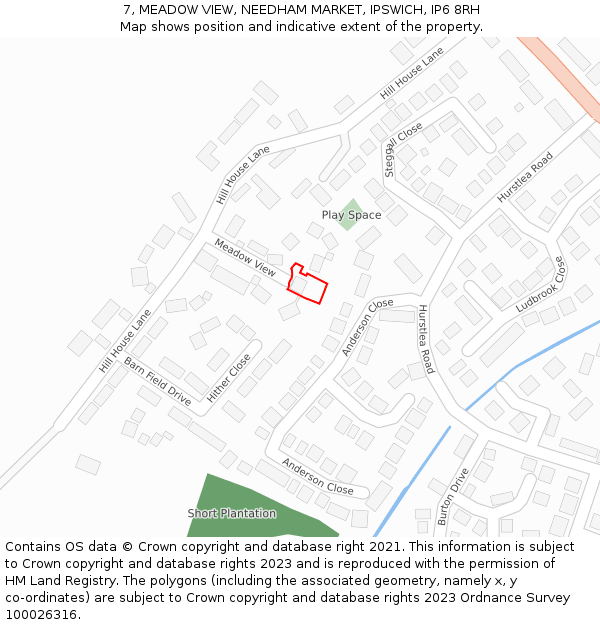 7, MEADOW VIEW, NEEDHAM MARKET, IPSWICH, IP6 8RH: Location map and indicative extent of plot