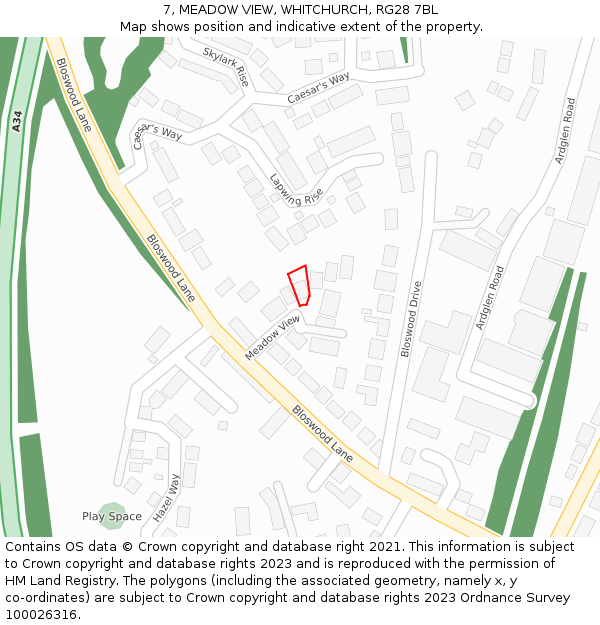 7, MEADOW VIEW, WHITCHURCH, RG28 7BL: Location map and indicative extent of plot