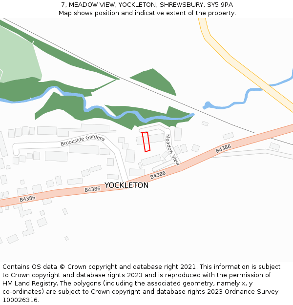 7, MEADOW VIEW, YOCKLETON, SHREWSBURY, SY5 9PA: Location map and indicative extent of plot