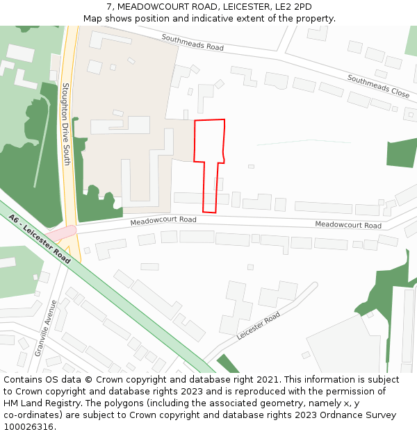 7, MEADOWCOURT ROAD, LEICESTER, LE2 2PD: Location map and indicative extent of plot