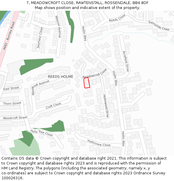 7, MEADOWCROFT CLOSE, RAWTENSTALL, ROSSENDALE, BB4 8DF: Location map and indicative extent of plot
