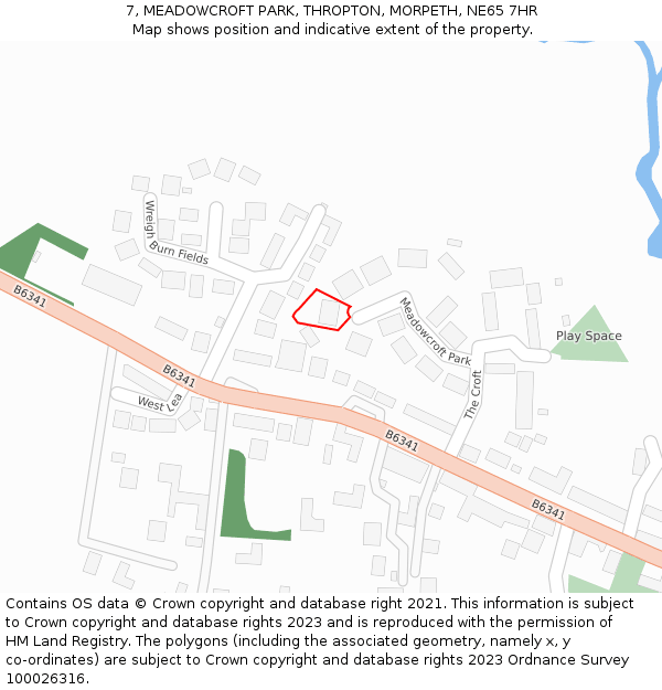 7, MEADOWCROFT PARK, THROPTON, MORPETH, NE65 7HR: Location map and indicative extent of plot