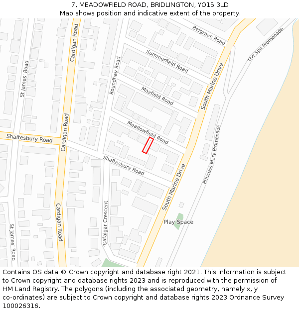 7, MEADOWFIELD ROAD, BRIDLINGTON, YO15 3LD: Location map and indicative extent of plot