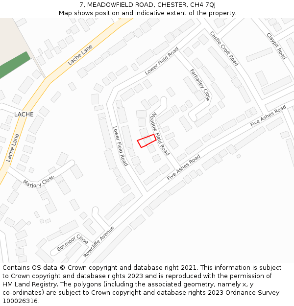 7, MEADOWFIELD ROAD, CHESTER, CH4 7QJ: Location map and indicative extent of plot