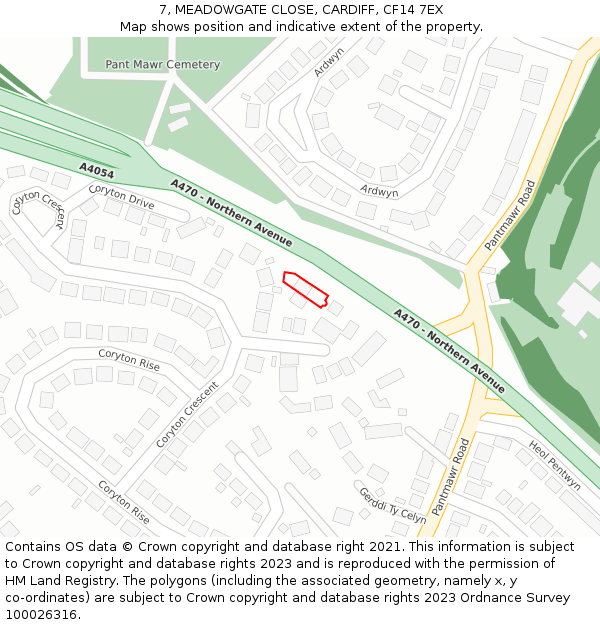 7, MEADOWGATE CLOSE, CARDIFF, CF14 7EX: Location map and indicative extent of plot