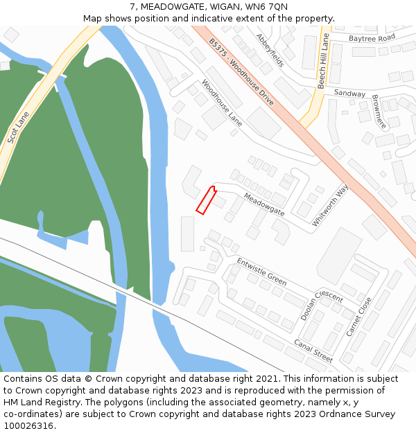 7, MEADOWGATE, WIGAN, WN6 7QN: Location map and indicative extent of plot