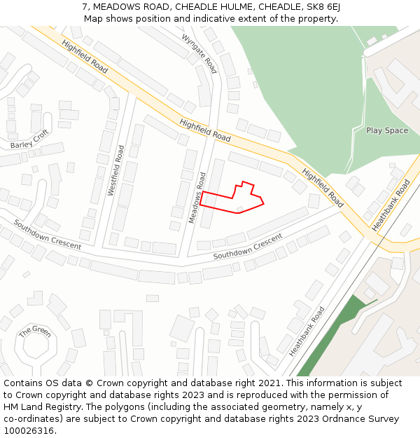 7, MEADOWS ROAD, CHEADLE HULME, CHEADLE, SK8 6EJ: Location map and indicative extent of plot