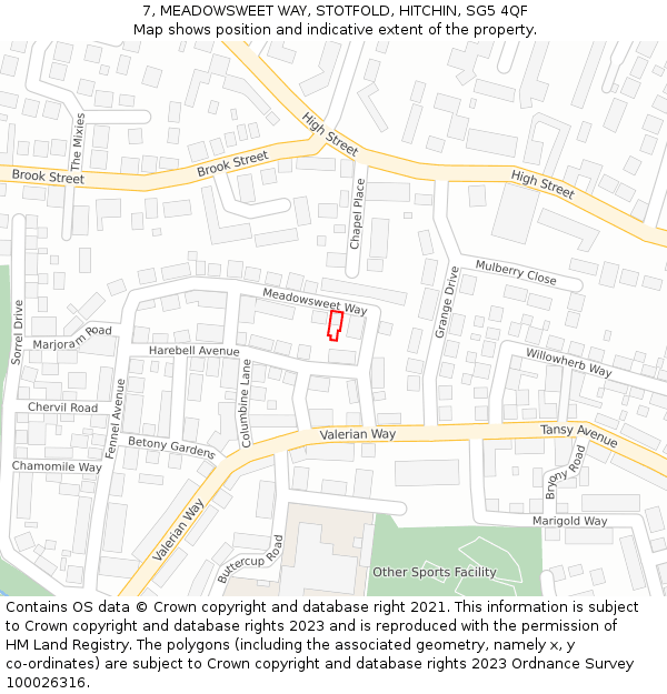 7, MEADOWSWEET WAY, STOTFOLD, HITCHIN, SG5 4QF: Location map and indicative extent of plot