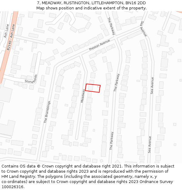 7, MEADWAY, RUSTINGTON, LITTLEHAMPTON, BN16 2DD: Location map and indicative extent of plot