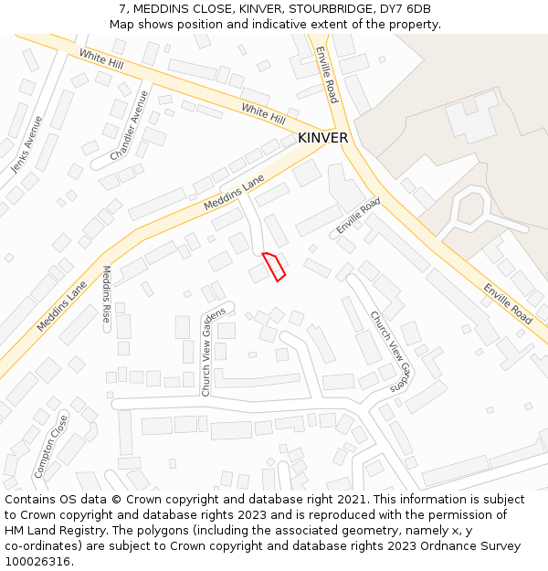 7, MEDDINS CLOSE, KINVER, STOURBRIDGE, DY7 6DB: Location map and indicative extent of plot