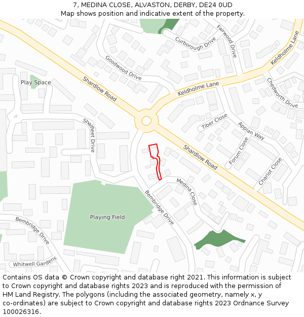 7, MEDINA CLOSE, ALVASTON, DERBY, DE24 0UD: Location map and indicative extent of plot