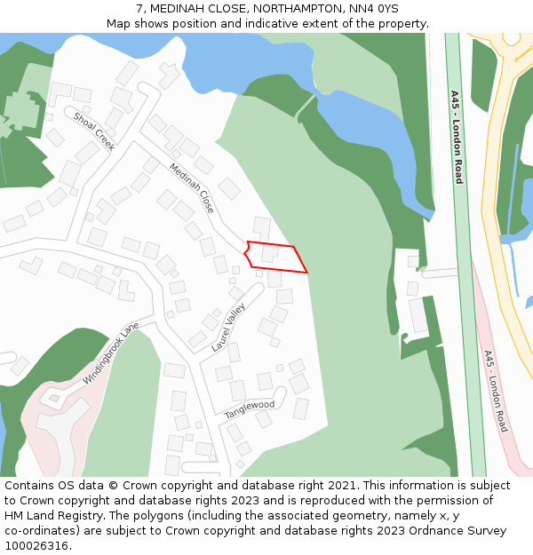 7, MEDINAH CLOSE, NORTHAMPTON, NN4 0YS: Location map and indicative extent of plot
