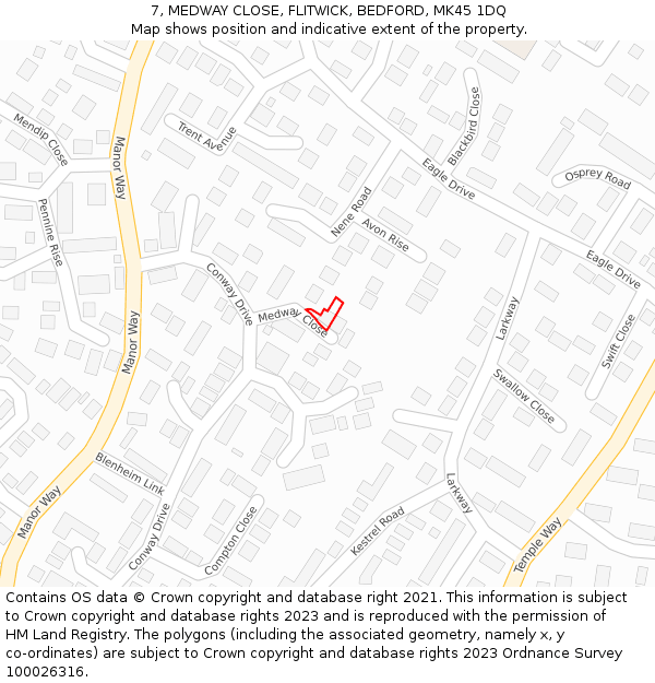 7, MEDWAY CLOSE, FLITWICK, BEDFORD, MK45 1DQ: Location map and indicative extent of plot