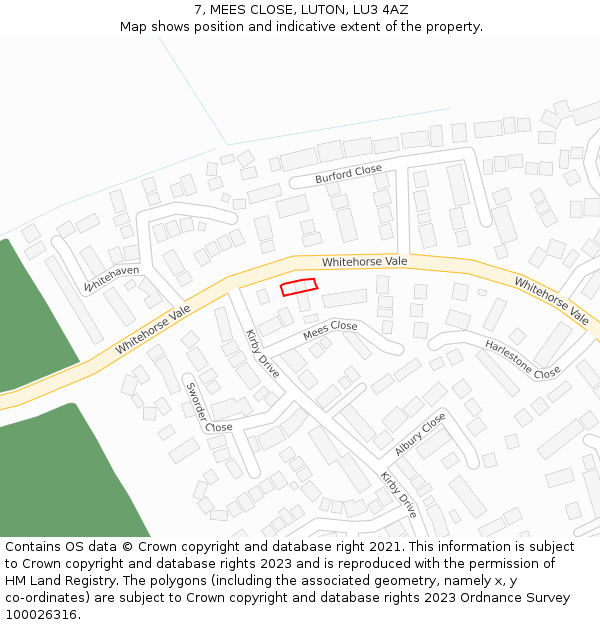 7, MEES CLOSE, LUTON, LU3 4AZ: Location map and indicative extent of plot