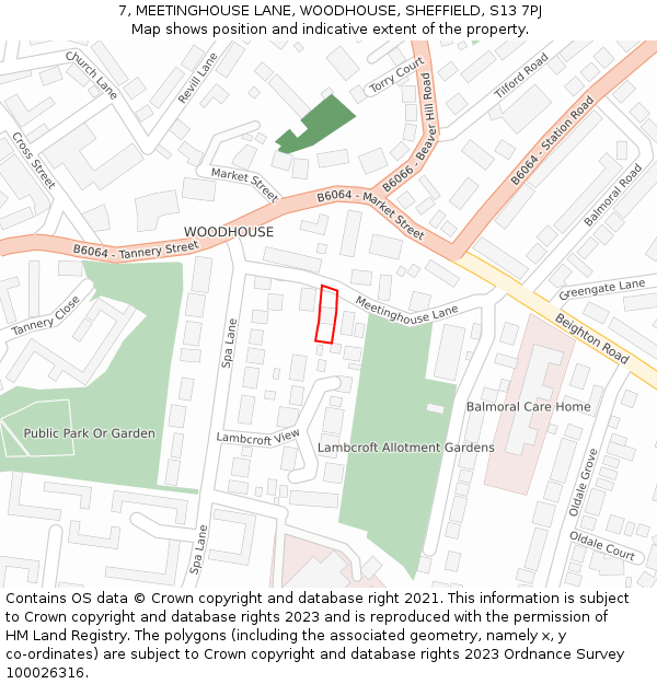 7, MEETINGHOUSE LANE, WOODHOUSE, SHEFFIELD, S13 7PJ: Location map and indicative extent of plot