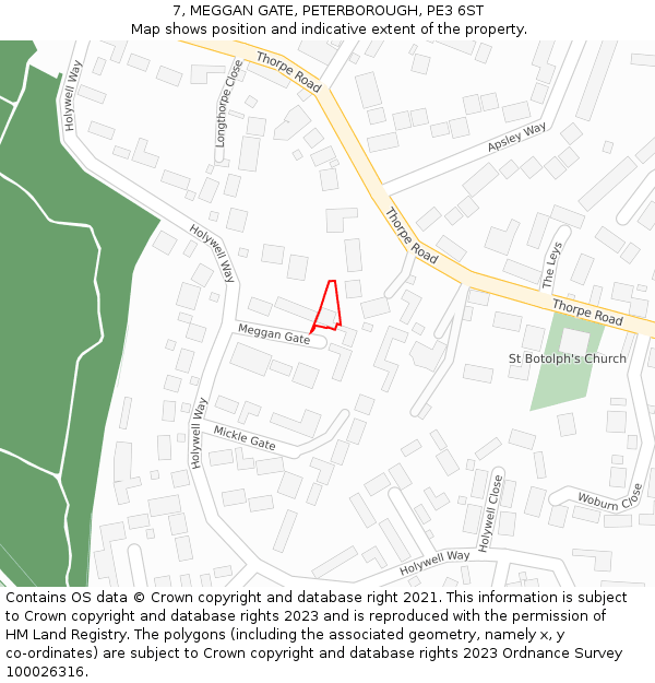 7, MEGGAN GATE, PETERBOROUGH, PE3 6ST: Location map and indicative extent of plot