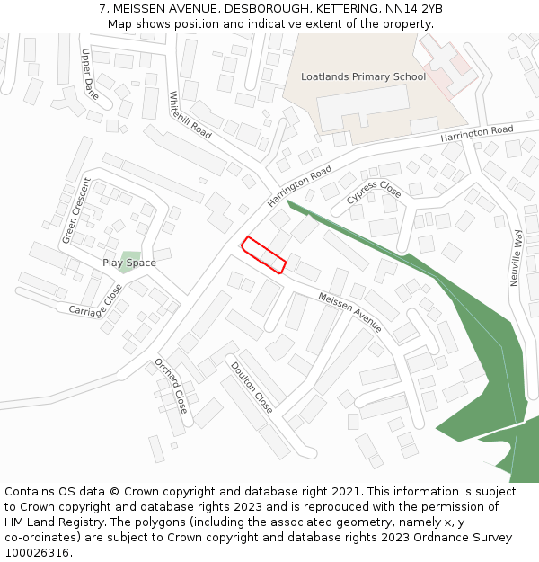 7, MEISSEN AVENUE, DESBOROUGH, KETTERING, NN14 2YB: Location map and indicative extent of plot