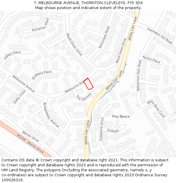 7, MELBOURNE AVENUE, THORNTON-CLEVELEYS, FY5 3DX: Location map and indicative extent of plot