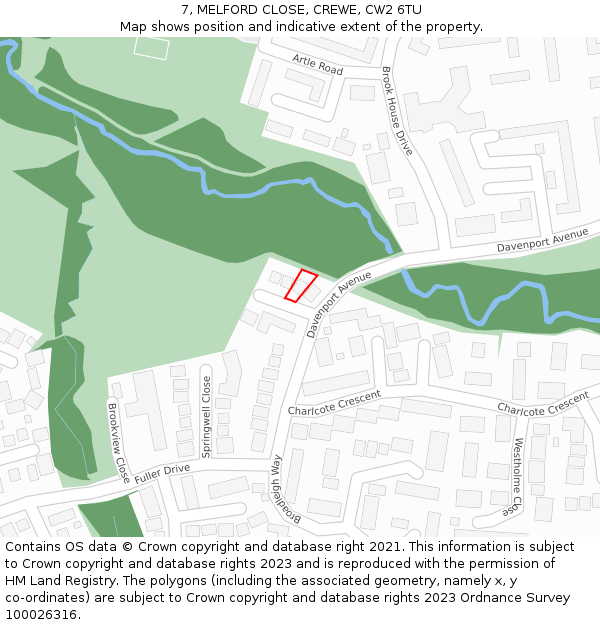 7, MELFORD CLOSE, CREWE, CW2 6TU: Location map and indicative extent of plot