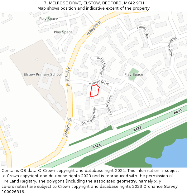 7, MELROSE DRIVE, ELSTOW, BEDFORD, MK42 9FH: Location map and indicative extent of plot