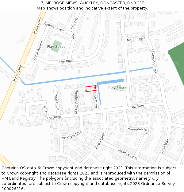 7, MELROSE MEWS, AUCKLEY, DONCASTER, DN9 3FT: Location map and indicative extent of plot