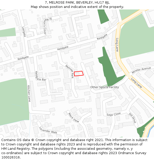 7, MELROSE PARK, BEVERLEY, HU17 8JL: Location map and indicative extent of plot