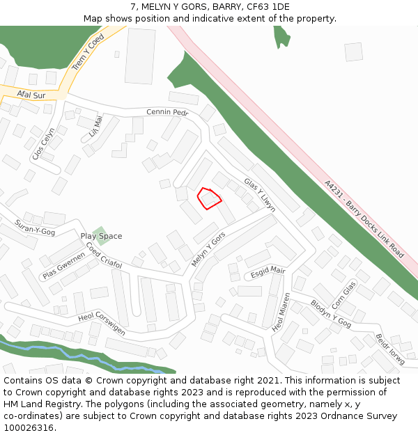 7, MELYN Y GORS, BARRY, CF63 1DE: Location map and indicative extent of plot