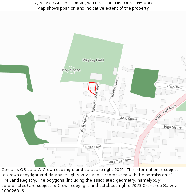 7, MEMORIAL HALL DRIVE, WELLINGORE, LINCOLN, LN5 0BD: Location map and indicative extent of plot