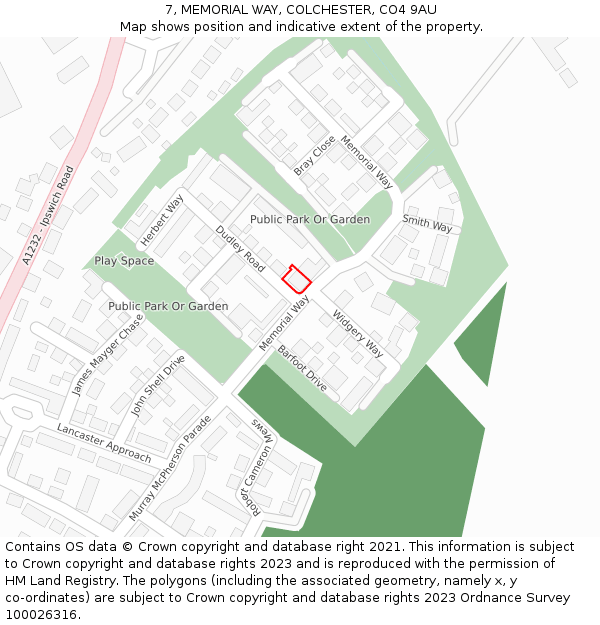 7, MEMORIAL WAY, COLCHESTER, CO4 9AU: Location map and indicative extent of plot