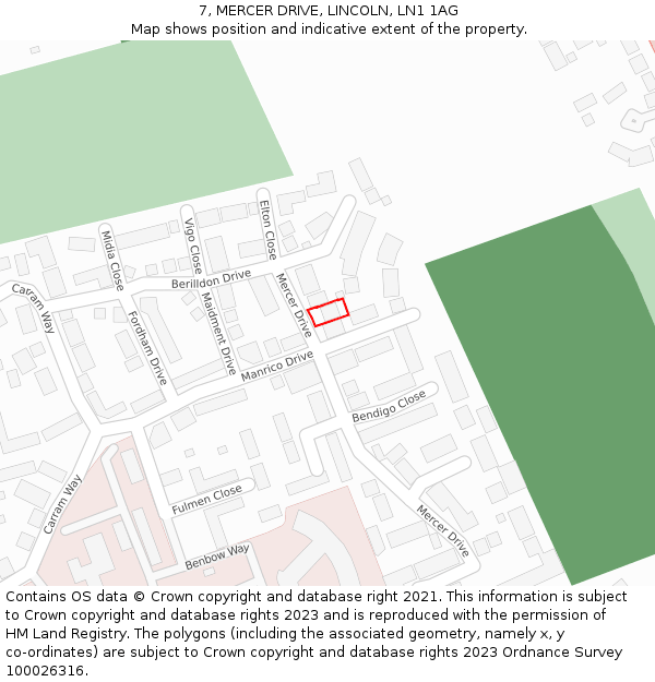 7, MERCER DRIVE, LINCOLN, LN1 1AG: Location map and indicative extent of plot