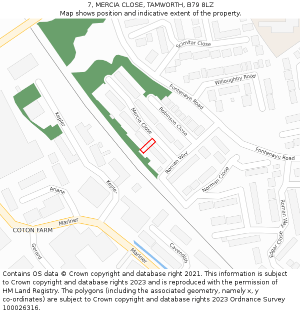 7, MERCIA CLOSE, TAMWORTH, B79 8LZ: Location map and indicative extent of plot