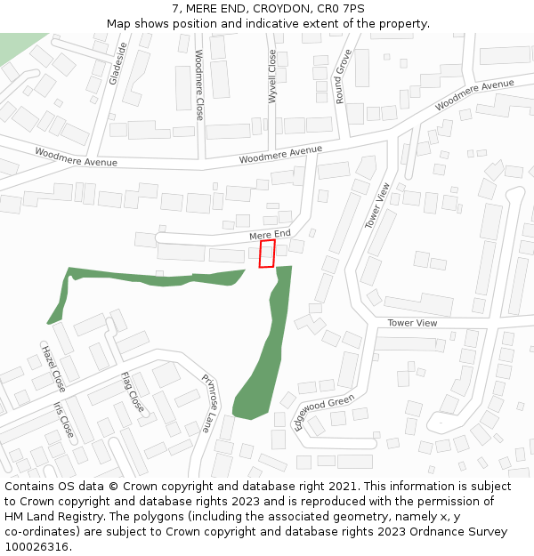 7, MERE END, CROYDON, CR0 7PS: Location map and indicative extent of plot