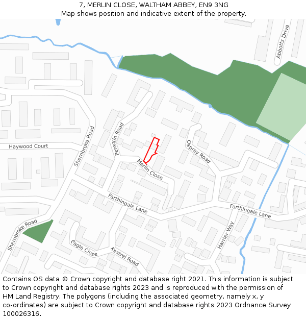 7, MERLIN CLOSE, WALTHAM ABBEY, EN9 3NG: Location map and indicative extent of plot