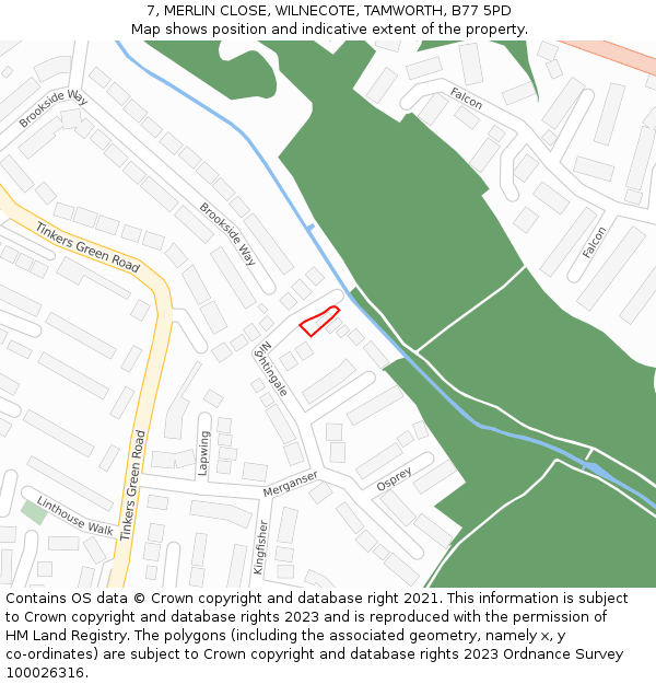 7, MERLIN CLOSE, WILNECOTE, TAMWORTH, B77 5PD: Location map and indicative extent of plot
