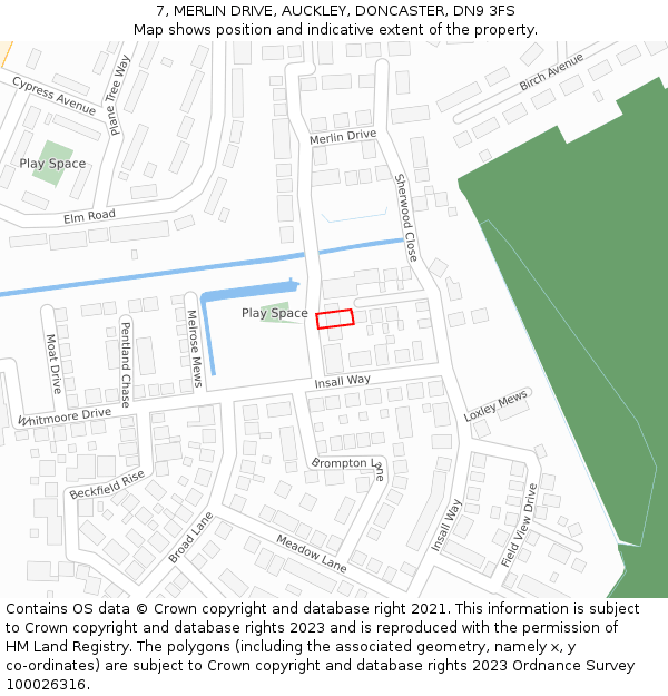 7, MERLIN DRIVE, AUCKLEY, DONCASTER, DN9 3FS: Location map and indicative extent of plot