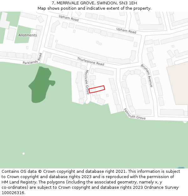 7, MERRIVALE GROVE, SWINDON, SN3 1EH: Location map and indicative extent of plot