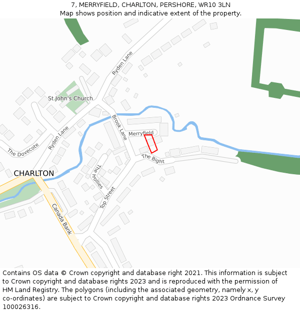 7, MERRYFIELD, CHARLTON, PERSHORE, WR10 3LN: Location map and indicative extent of plot