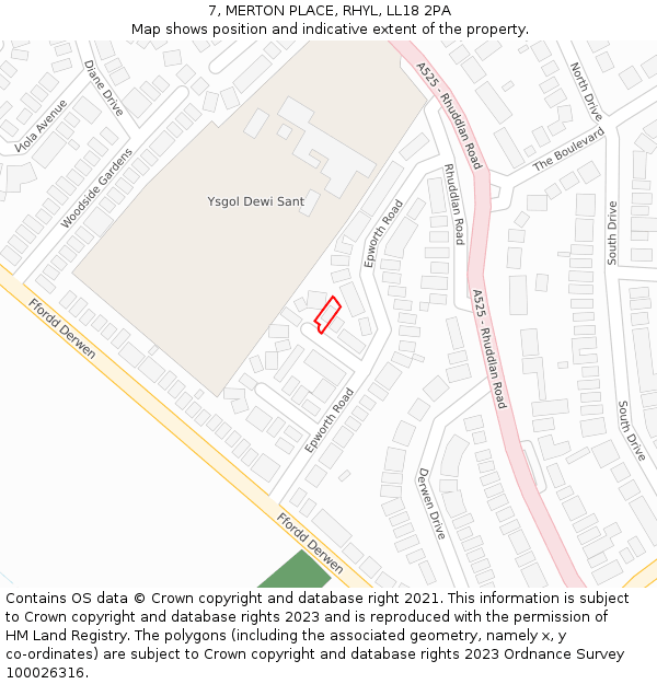 7, MERTON PLACE, RHYL, LL18 2PA: Location map and indicative extent of plot