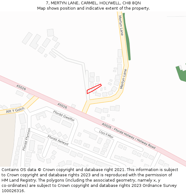 7, MERTYN LANE, CARMEL, HOLYWELL, CH8 8QN: Location map and indicative extent of plot