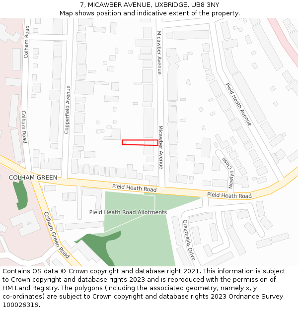 7, MICAWBER AVENUE, UXBRIDGE, UB8 3NY: Location map and indicative extent of plot